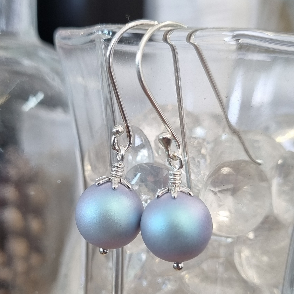 Iridescent Light Blue Pearl Earrings
