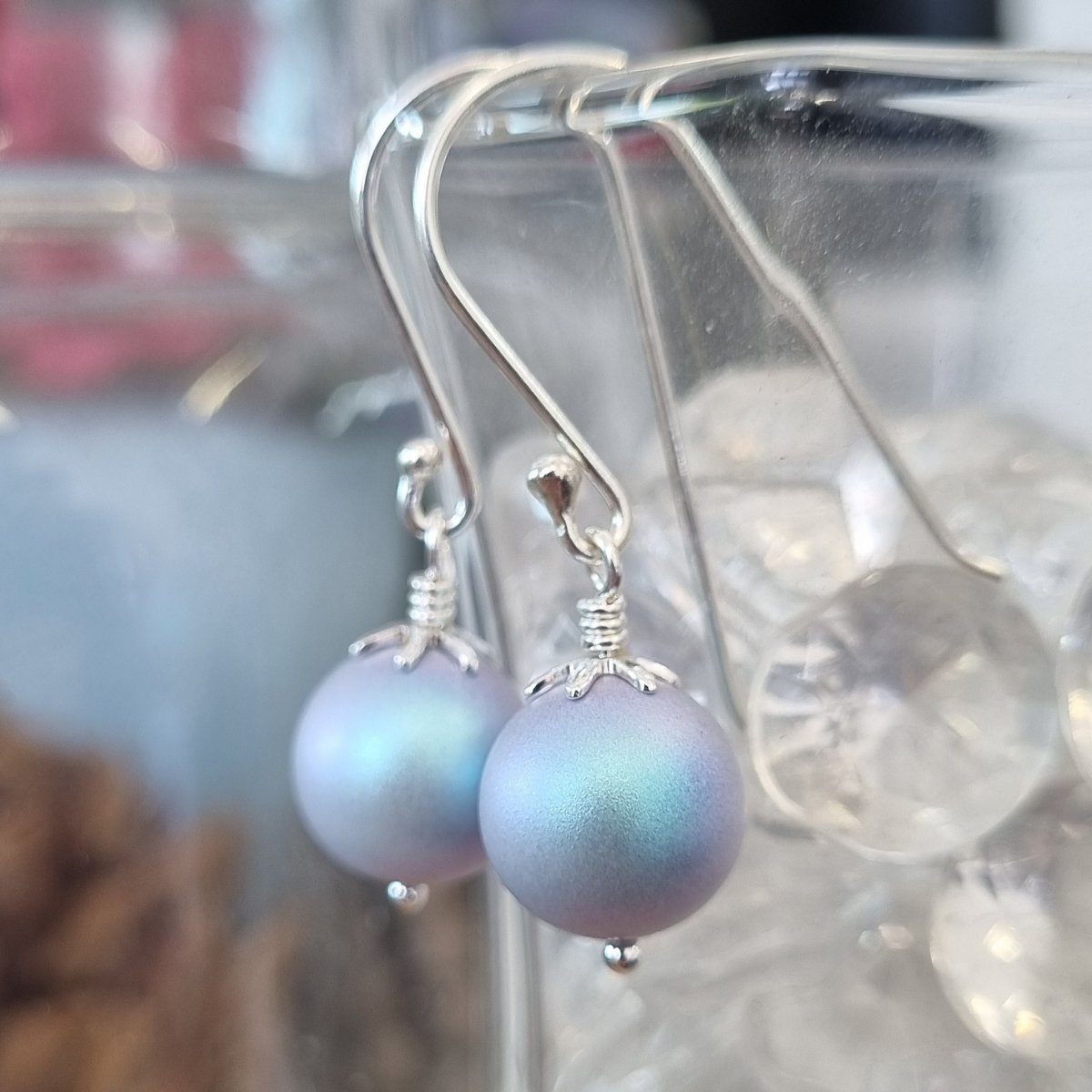 Iridescent Light Blue Pearl Earrings