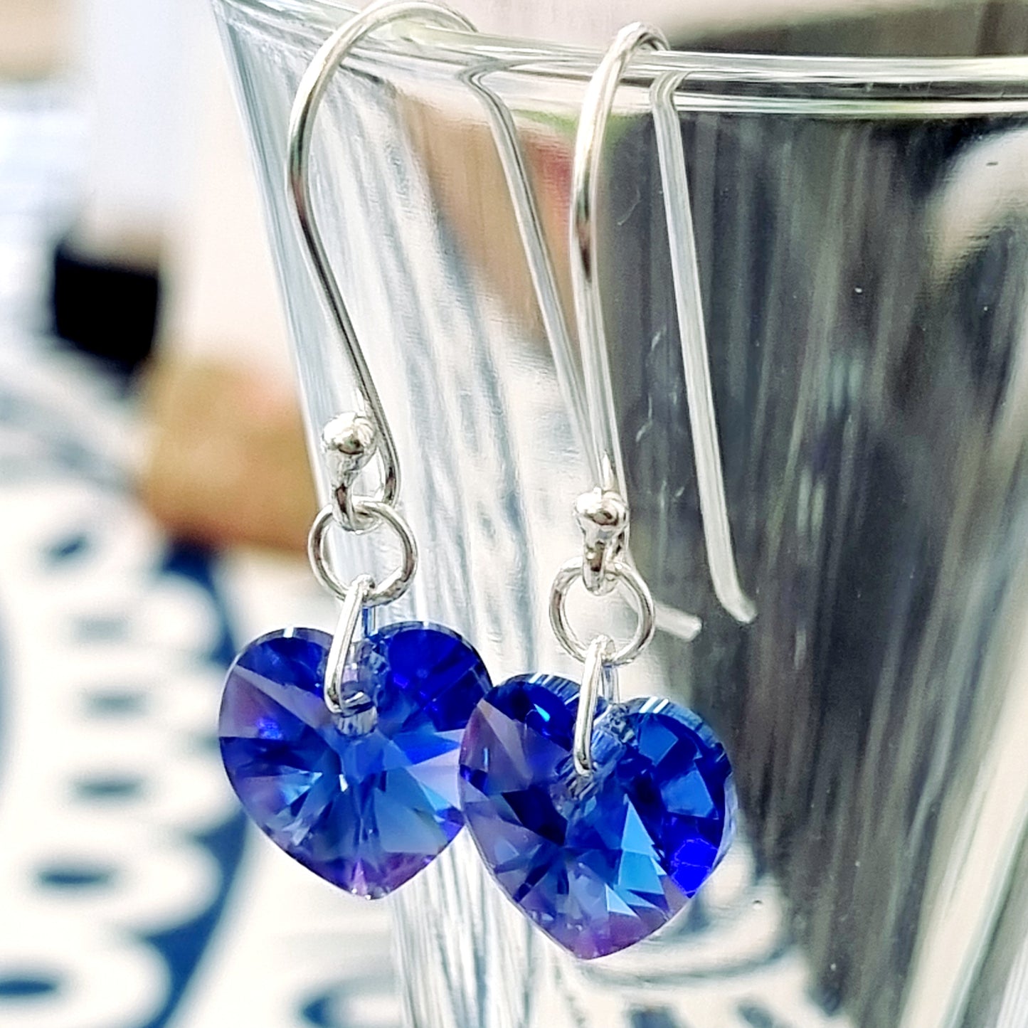 Sapphire Crystal Heart Earrings