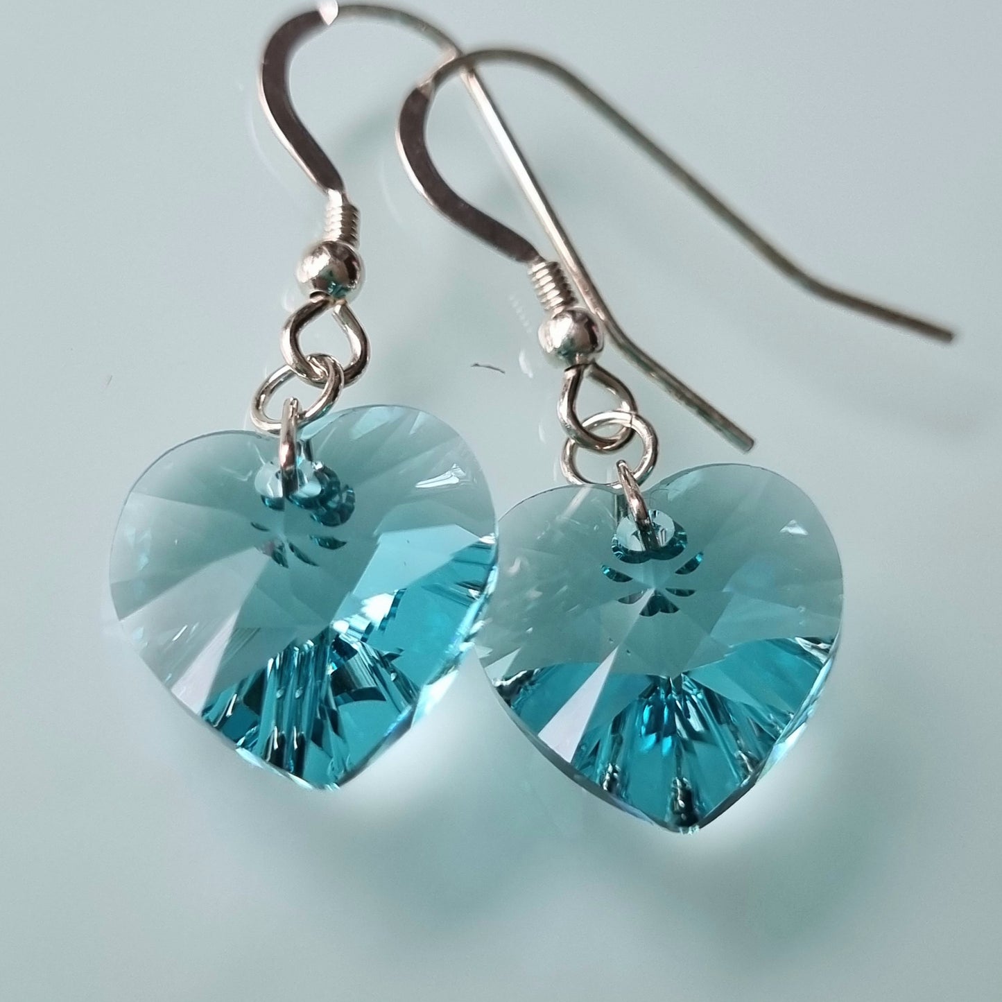 Aquamarine Heart Earrings – Swarovski Crystal & Sterling Silver