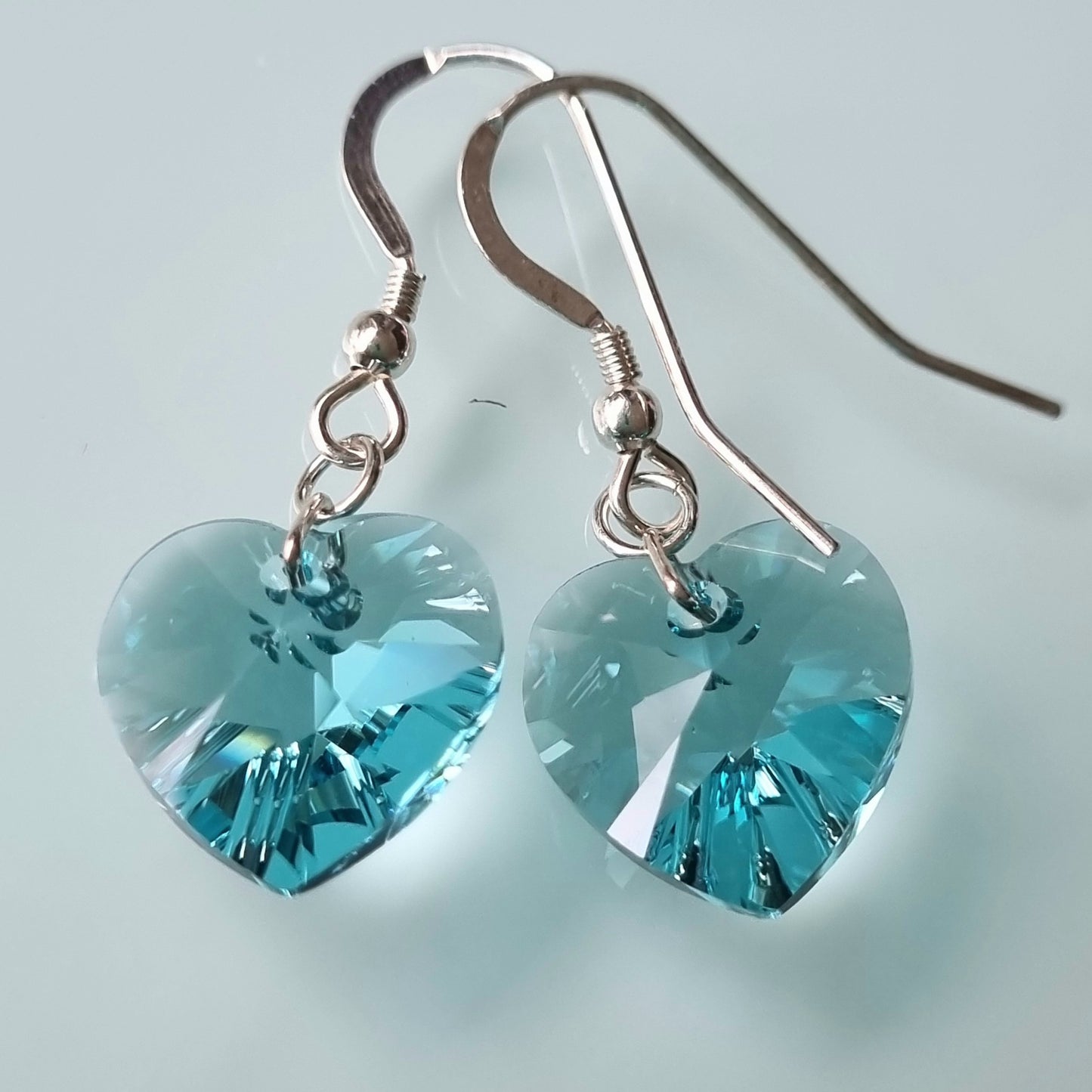 Aquamarine Heart Earrings – Swarovski Crystal & Sterling Silver