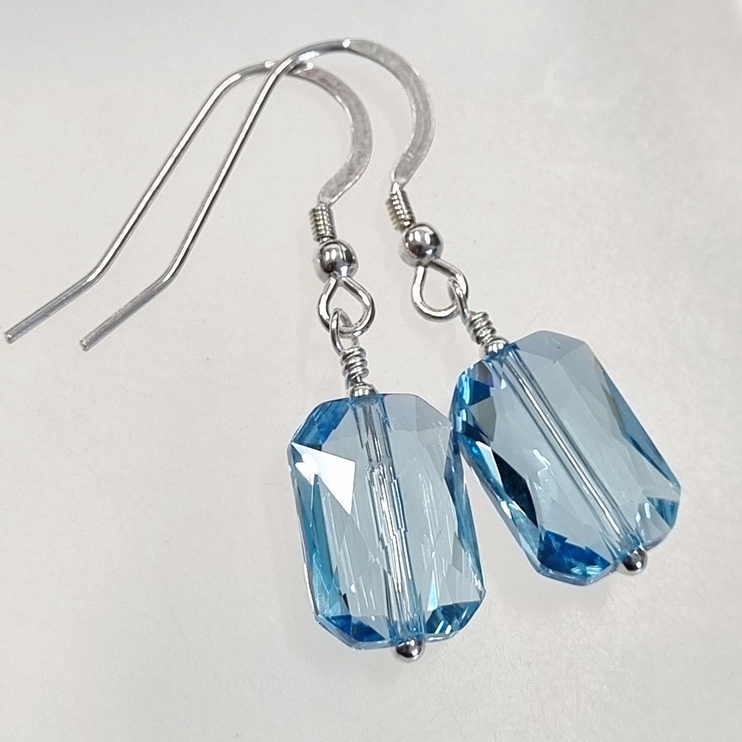 Aquamarine Swarovski Crystal Earrings – 14x10mm, Sterling Silver