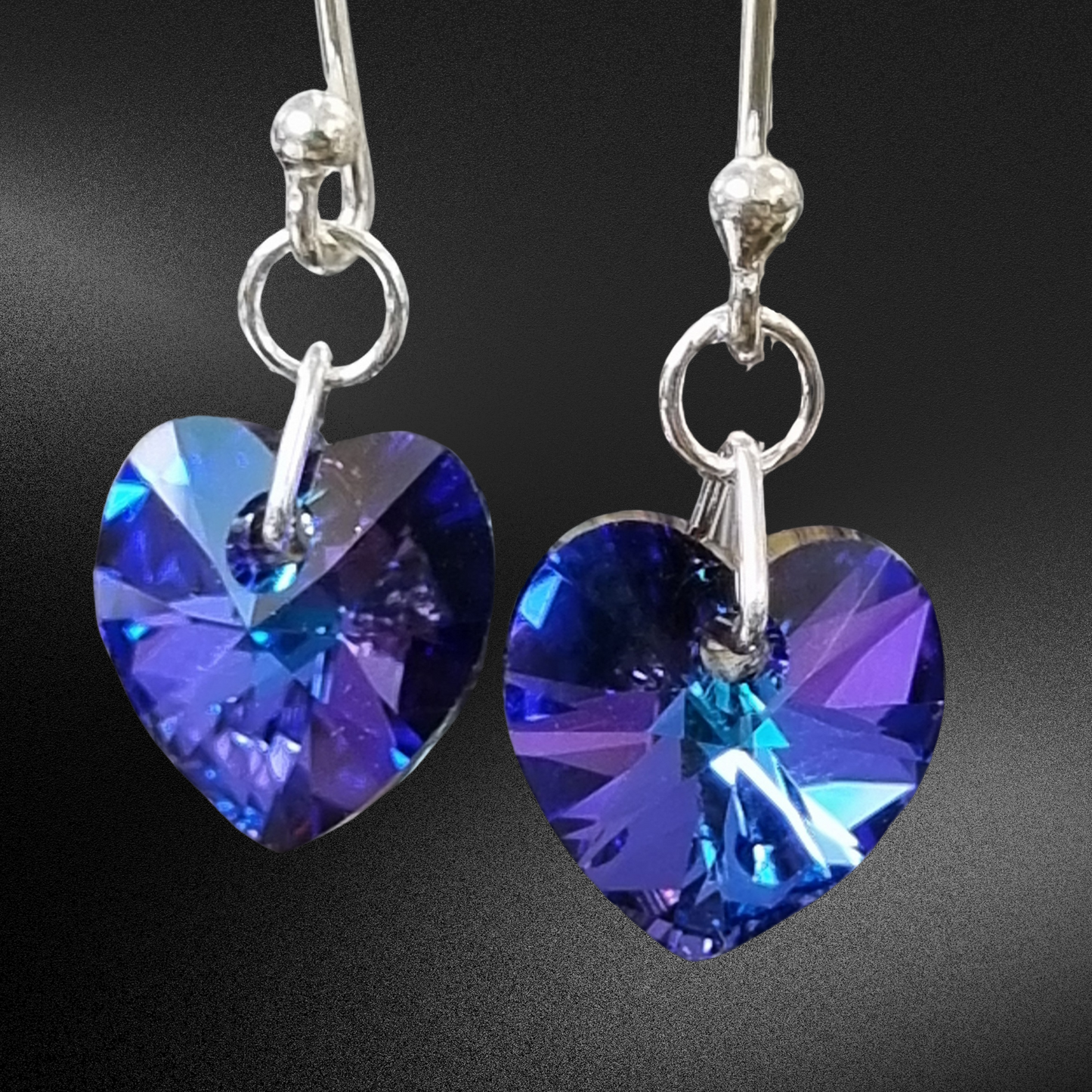 Heliotrope Crystal Heart Earrings