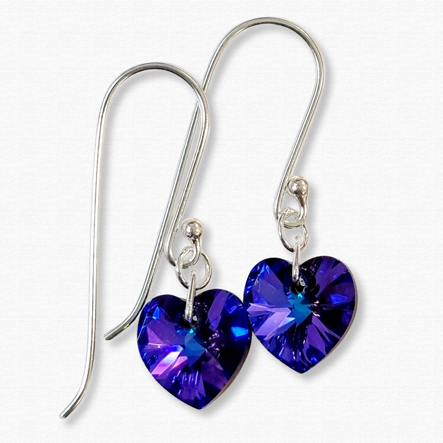 Heliotrope Crystal Heart Earrings