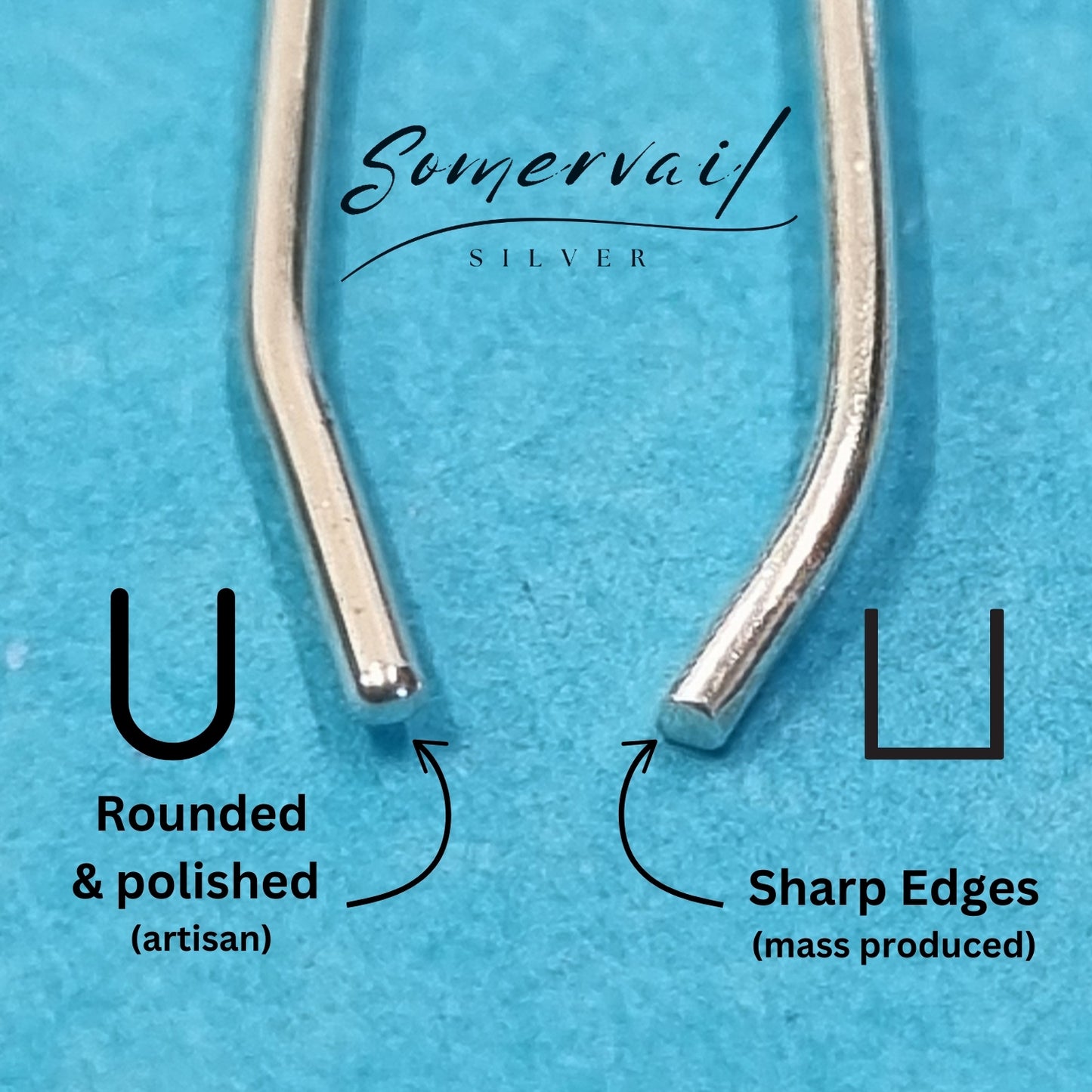 Silver earwire finish details with 'Somervail Silver' branding on a blue background.