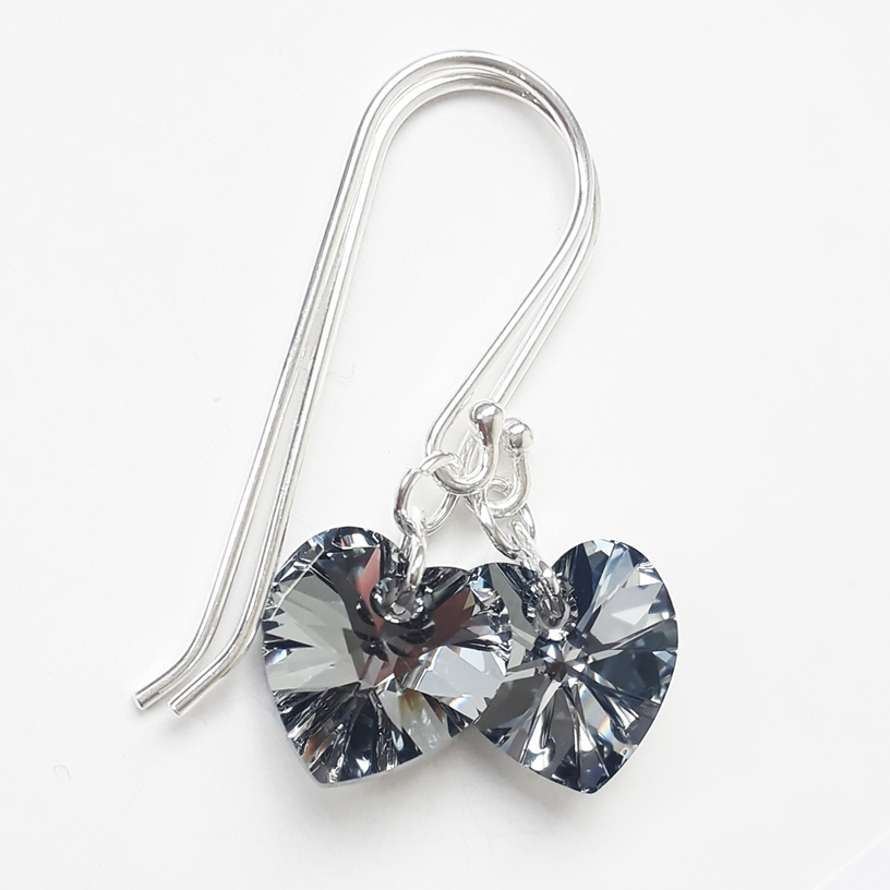 Chrome Crystal Heart Earrings
