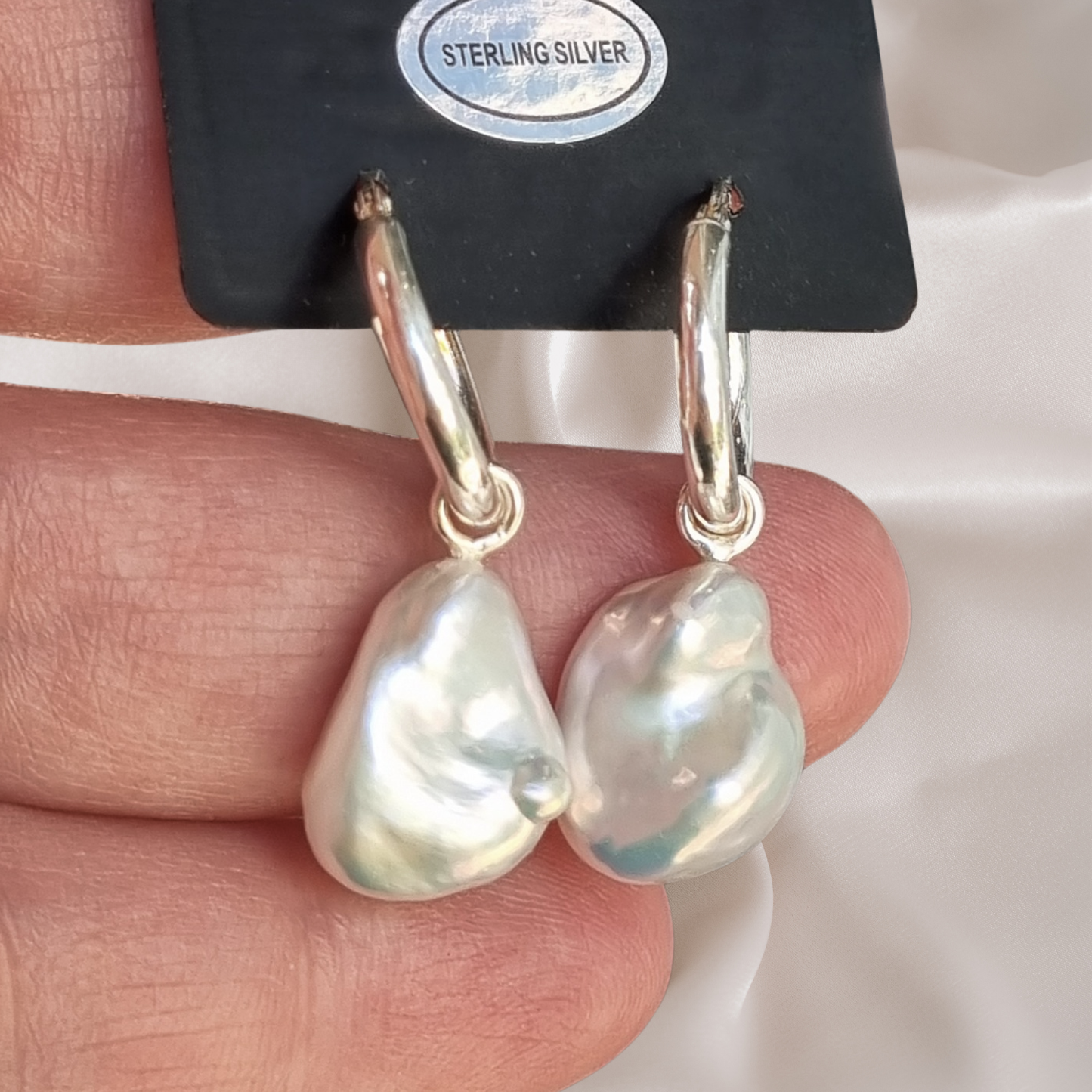 Baroque Pearl Earrings with Sterling Silver Hoops