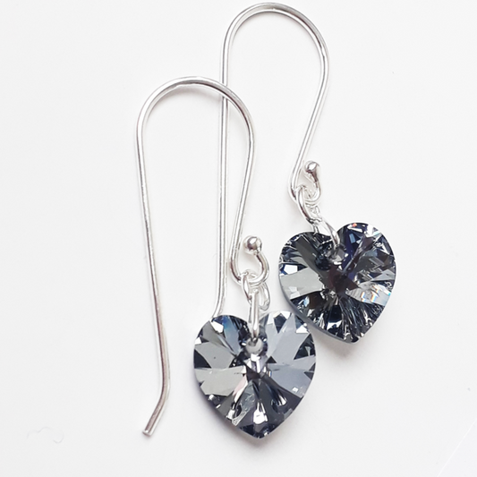 Chrome Swarovski Crystal Heart Earrings