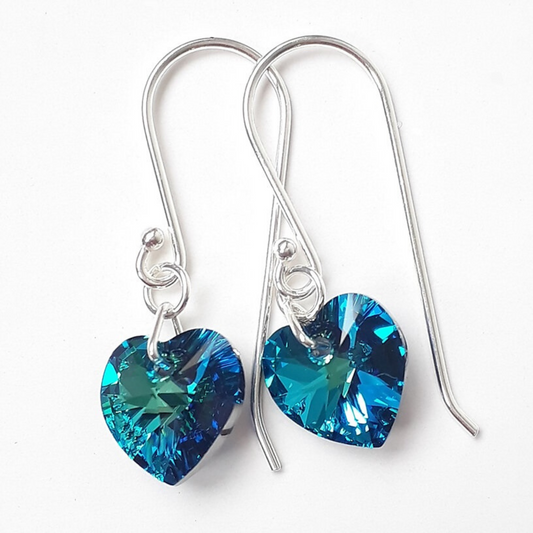 Bermuda Blue Swarovski Crystal Heart Earrings