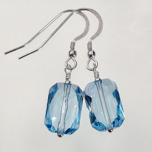Aquamarine Swarovski Crystal Earrings – 14x10mm, Sterling Silver