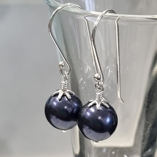 Midnight Blue Swarovski Pearl Earrings