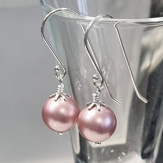 Dusky Rose Swarovski Pearl Earrings – 10mm