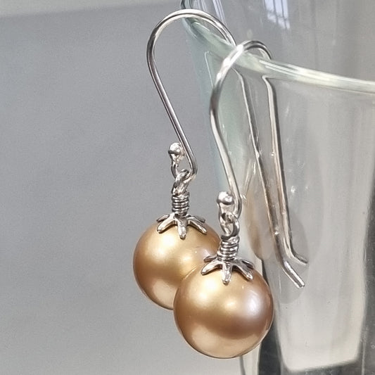 Soft Gold Swarovski Pearl Earrings with Sterling Silver