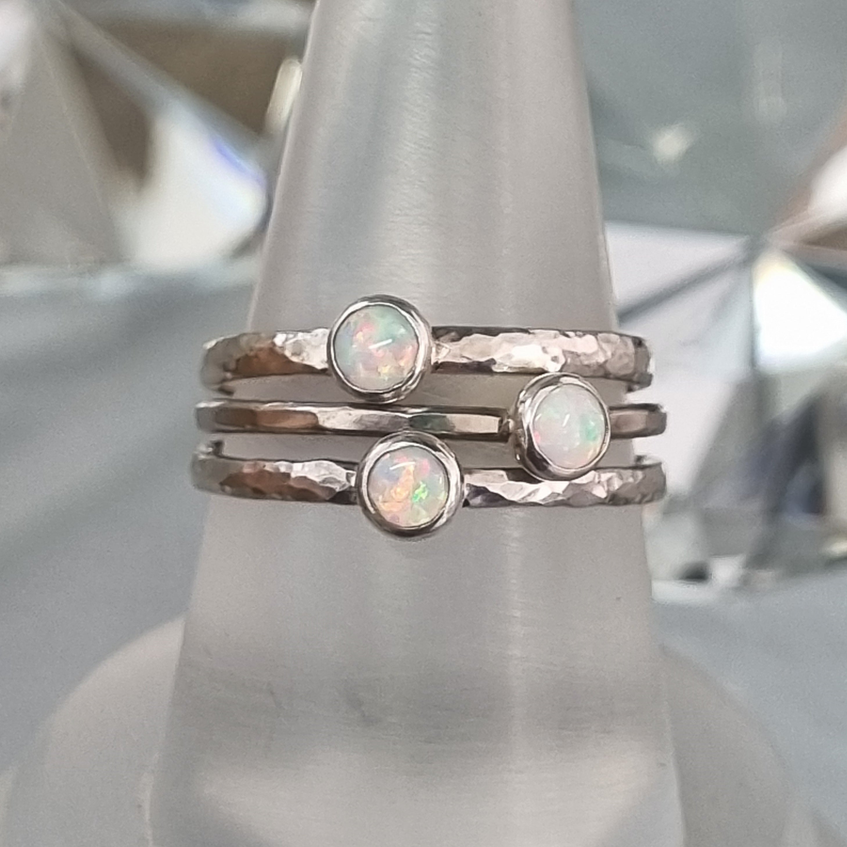 Sterling Silver & Manmade Opal Stacking Rings — 3 Sizes – Somervail Silver