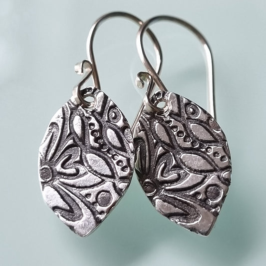 Dark Leaf Earrings – Flat – Sterling Silver