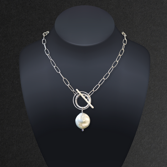 Handmade Silver Link Chain with Baroque Pearl