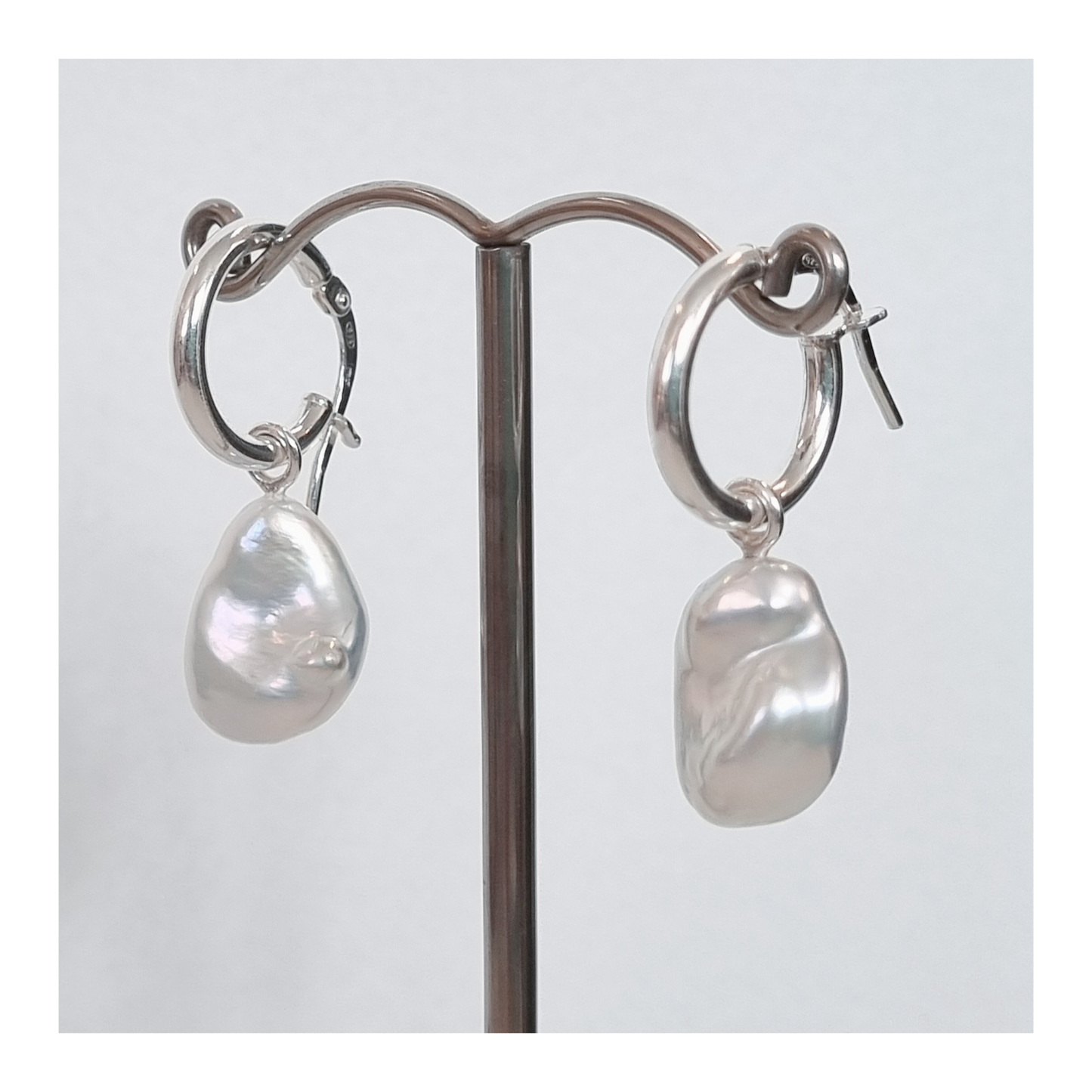 Baroque Pearl Earrings with Sterling Silver Hoops