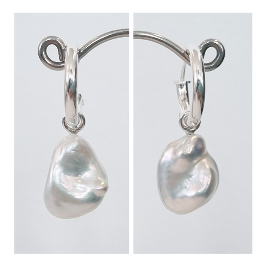 Baroque Pearl Earrings with Sterling Silver Hoops
