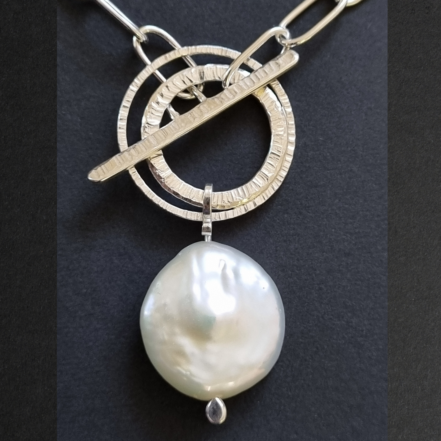 Handmade Silver Link Chain with Baroque Pearl