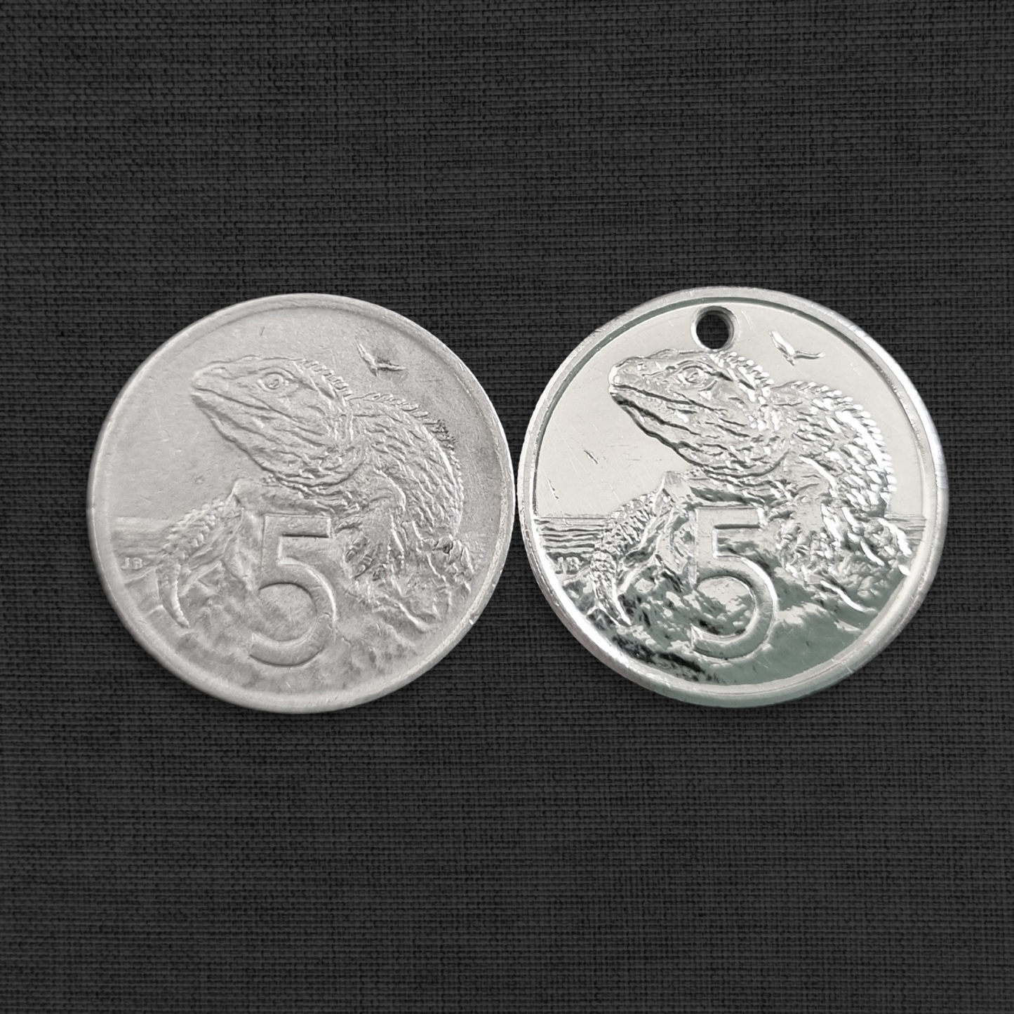 Tuatara 5c Coin Earrings (NZ, Sterling Silver Hooks)