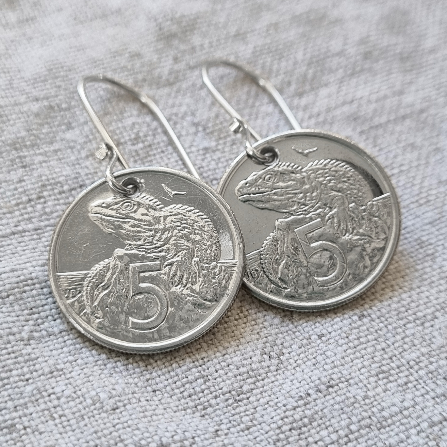 Tuatara 5c Coin Earrings (NZ, Sterling Silver Hooks)