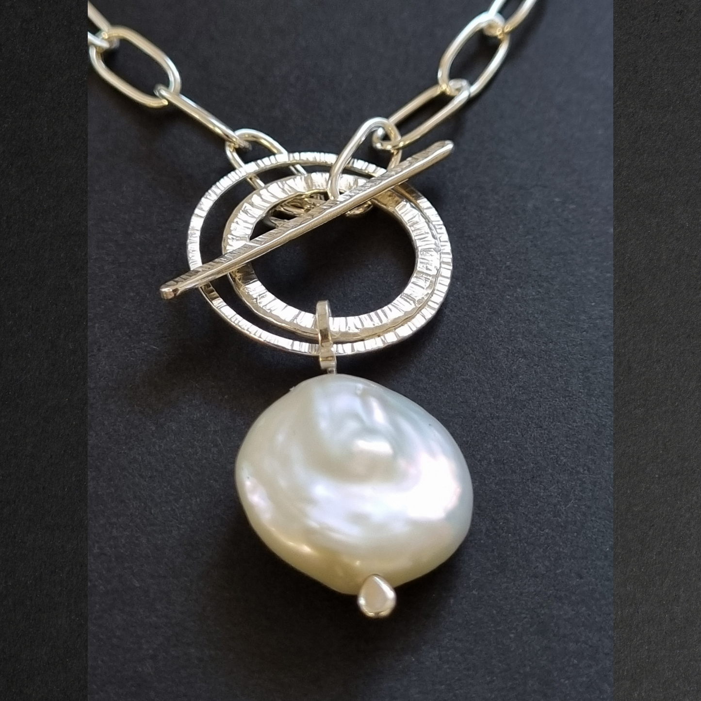 Handmade Silver Link Chain with Baroque Pearl