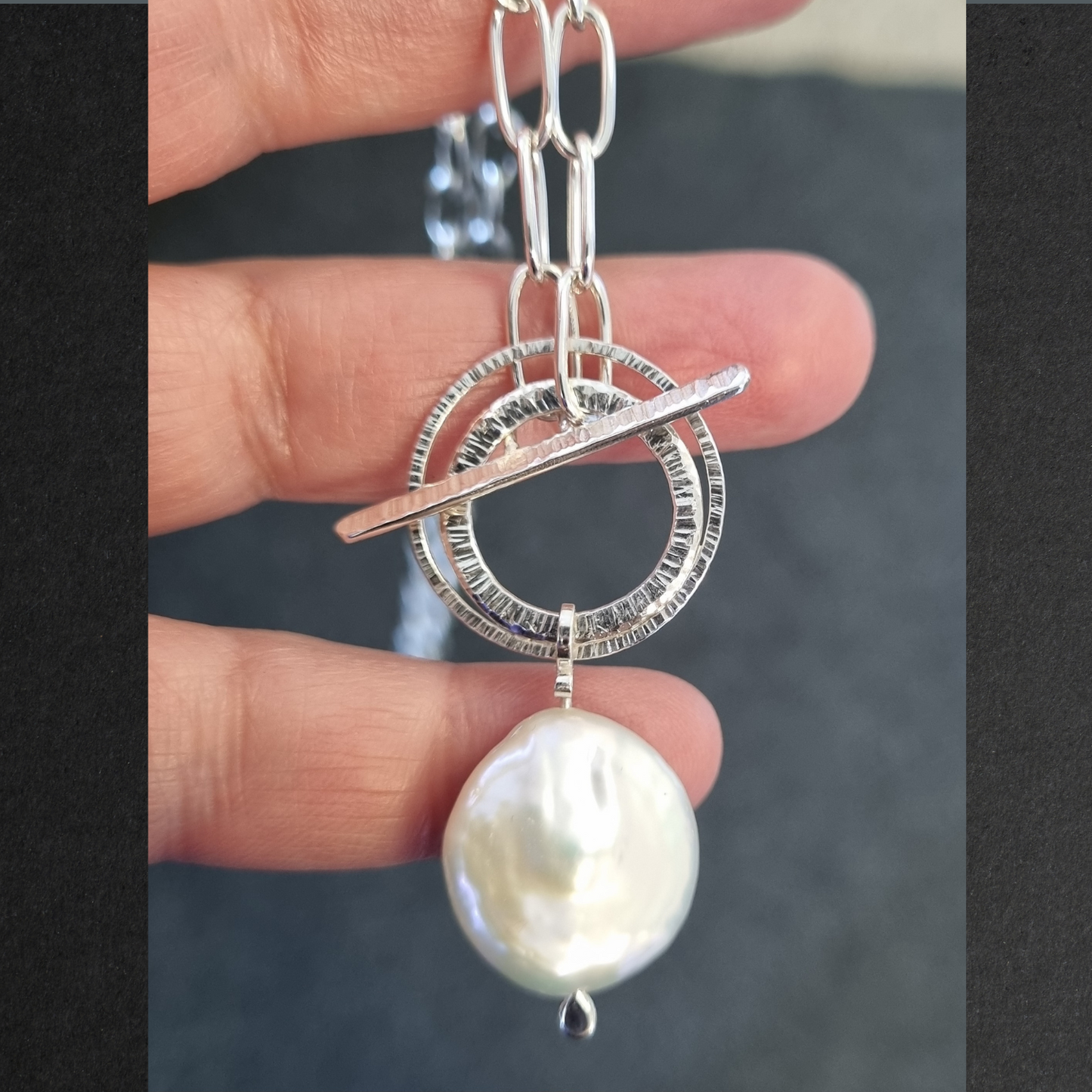 Handmade Silver Link Chain with Baroque Pearl