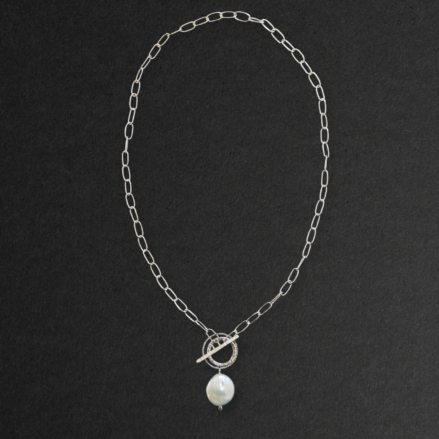 Handmade Silver Link Chain with Baroque Pearl