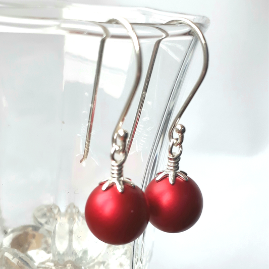 Red Swarovski Pearl Earrings